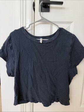 FP Movement by Free People Black Ribbed Short Sleeve Crop Tee